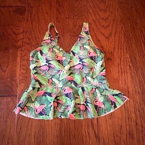 EUC Ruffle Butts Tropical Flamingo Print Peplum Tankini Size M